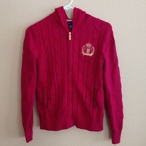 Vintage Tommy Hilfiger Cable Knit Full Zip Hooded Sweater Size M